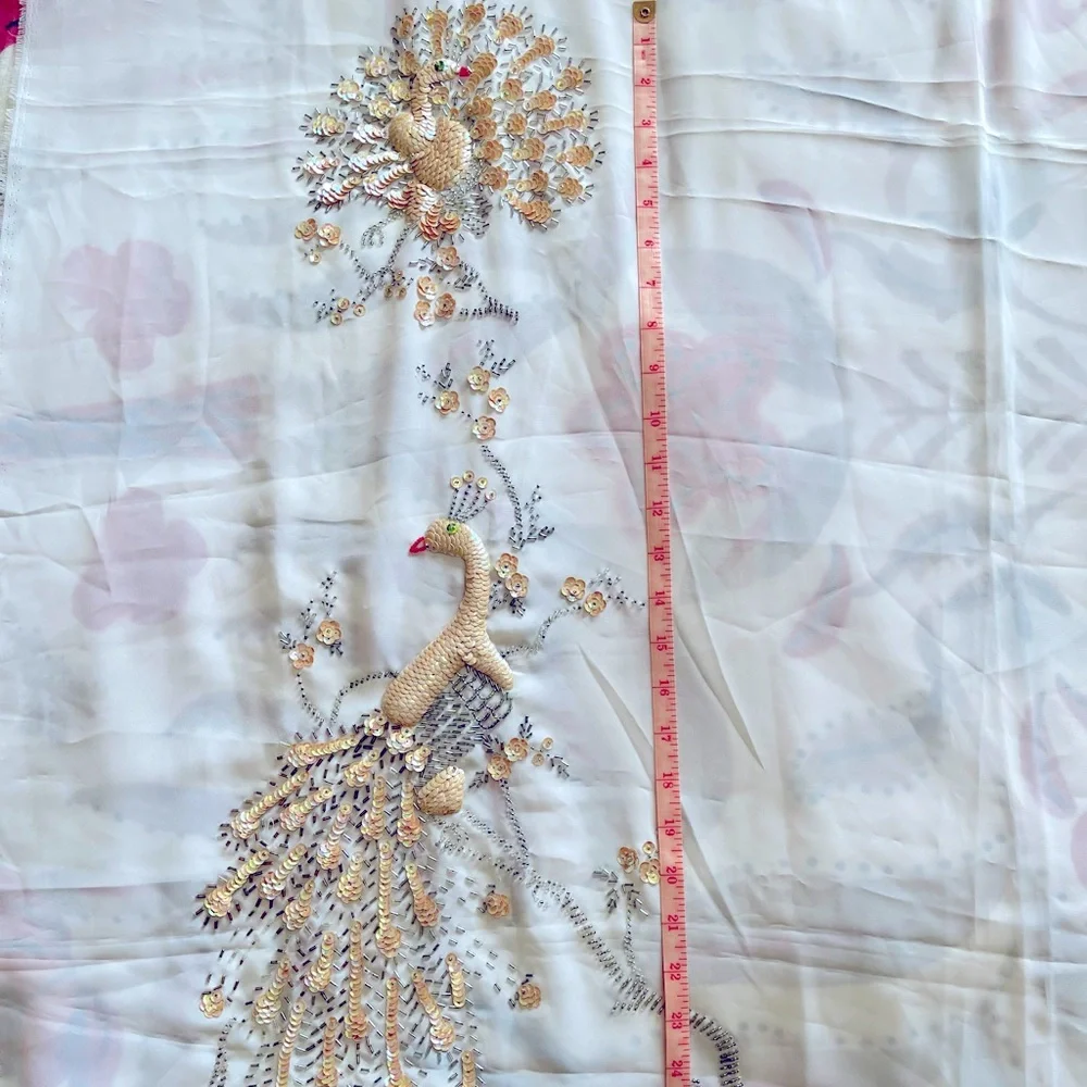 Peacock Embroidered and Embellished Large Sheer Panel